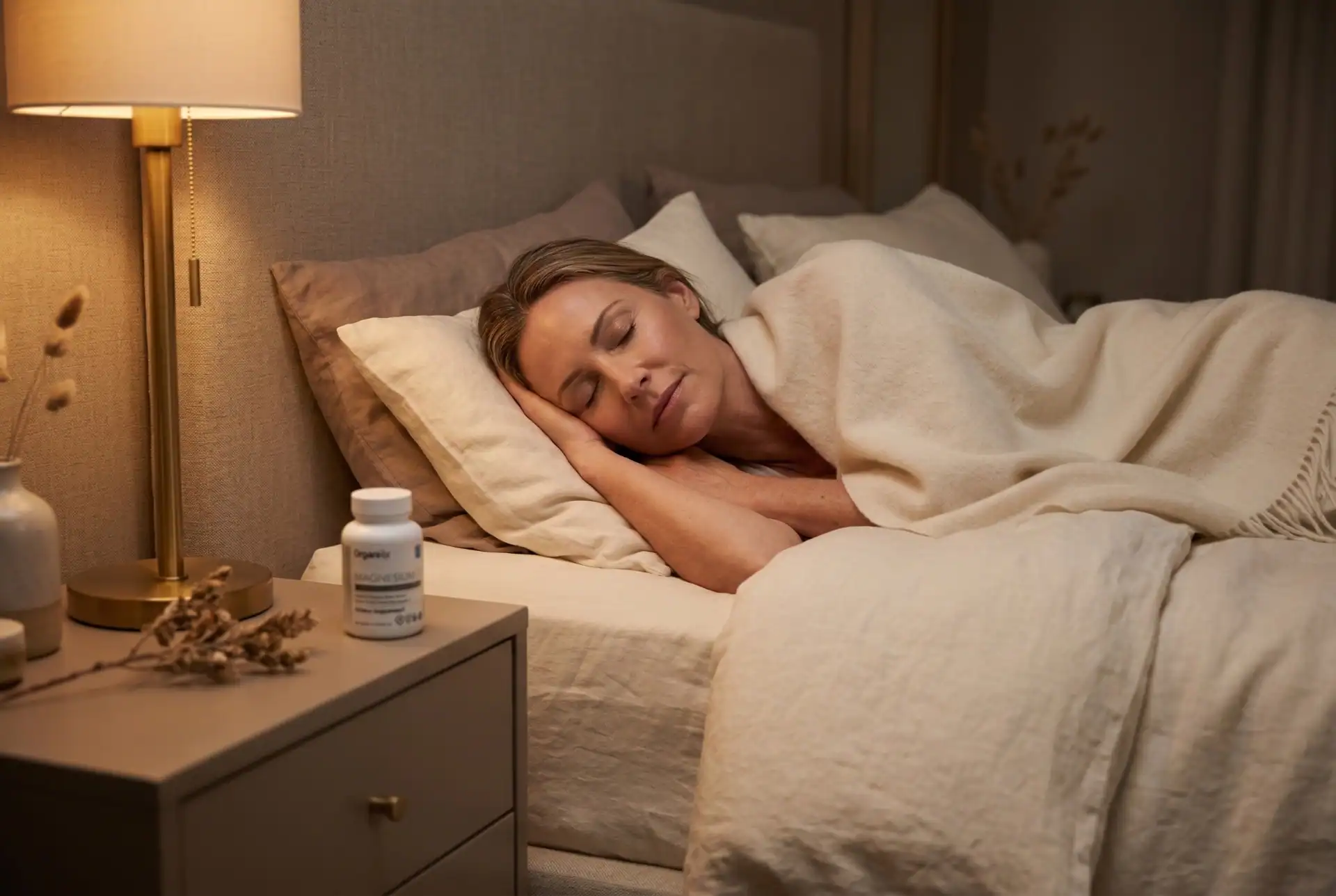 Woman sleeping peacefully, supported by magnesium