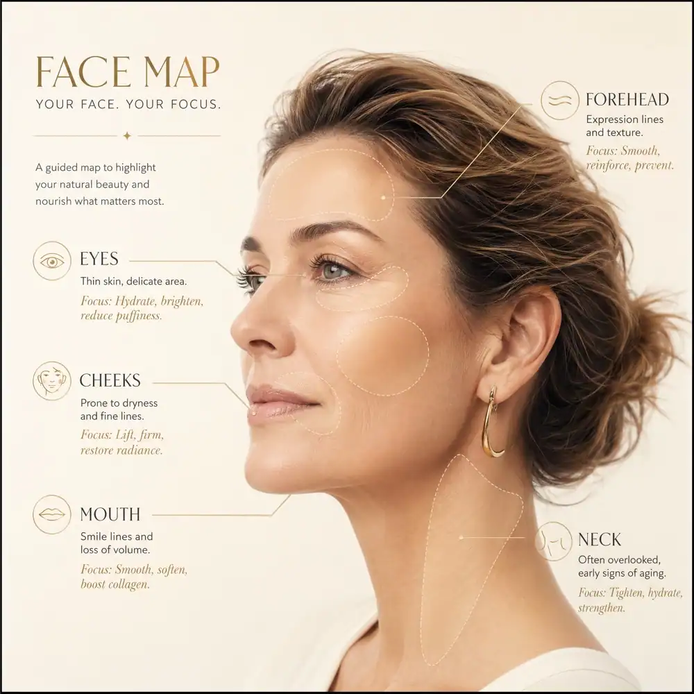 Face map showing focus zones